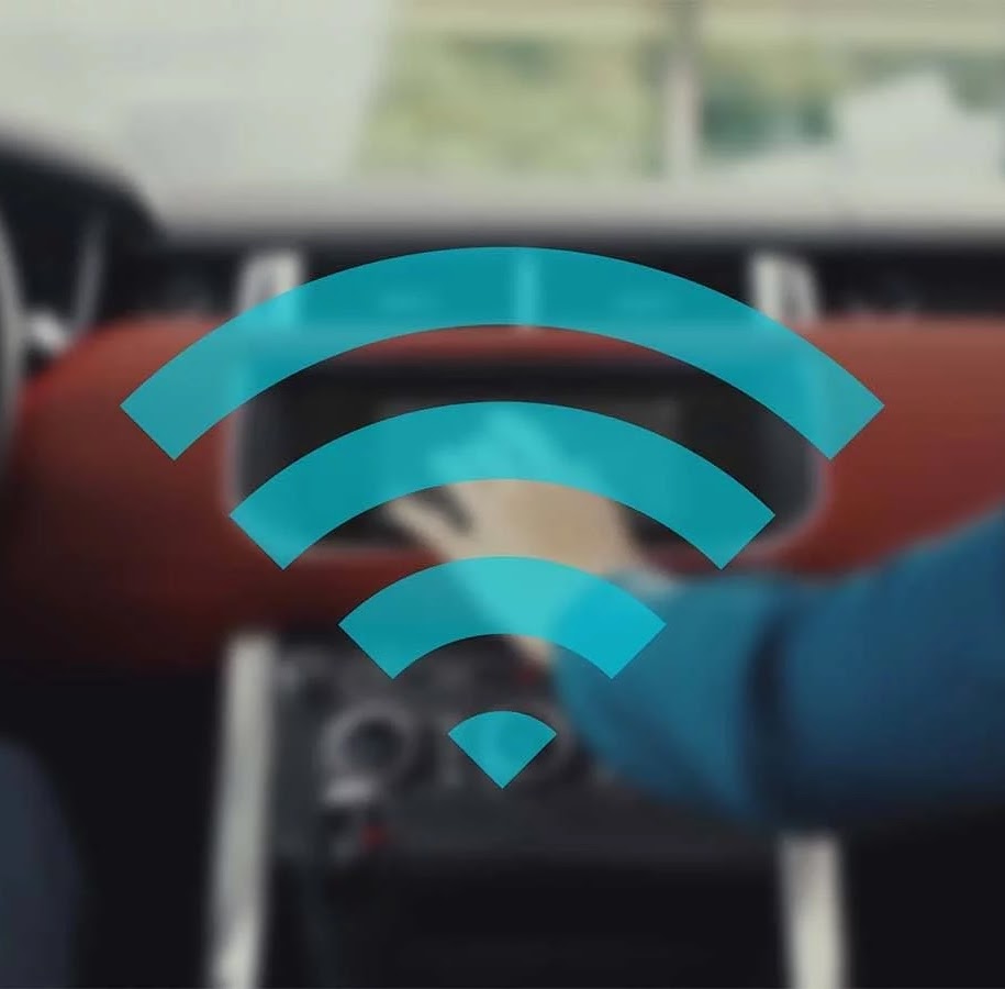 Car interior with WiFi hotspot signal overlay